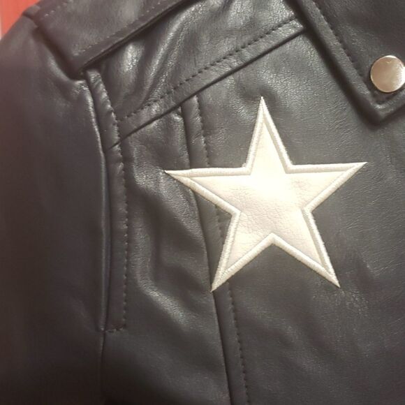 Leather jacket Embroidered white stars size L 10-12 - Picture 6 of 8